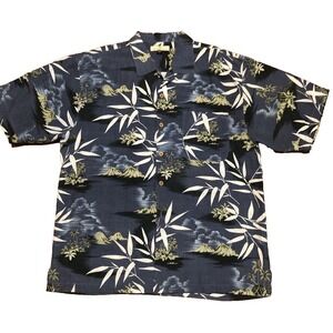 Tommy Bahama Mens XL Hawaiian 100% Silk Short Sleeve Button Camp Shirt Navy